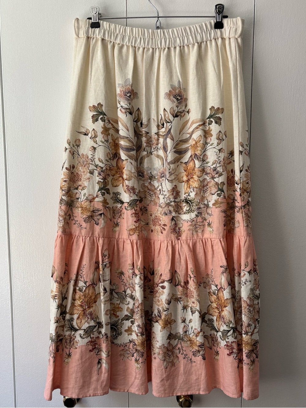 House of Harlow 1960 Floral Linen Blend Maxi Skirt Peach Pink M - Picture 2 of 8